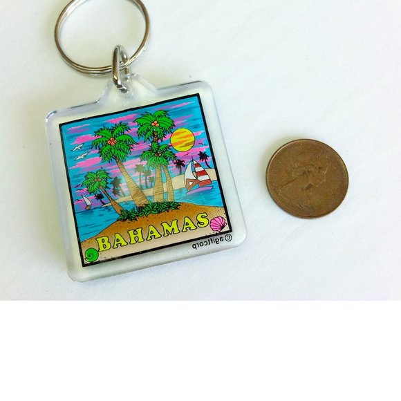 Vintage Bahamas Key chain / ring souvenir palm trees island coconuts agiftcorp - Picture 2 of 3